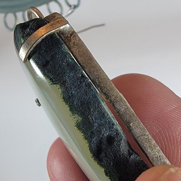 Green Agate Stalactite Pendant – Raw Slice Necklace + 20" Silver Snake Chain - Picture 8 of 10